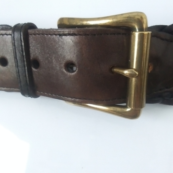 Talbots Wide Woven Leather Belt, Two-Tone Black and Brown - Picture 2 of 12